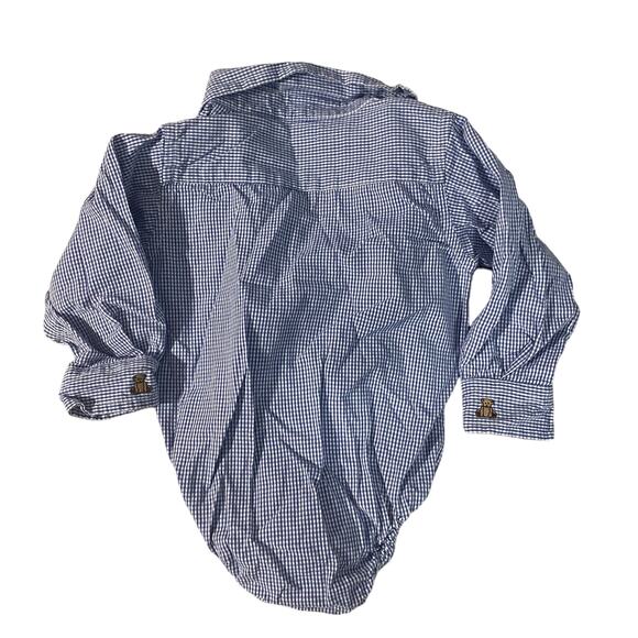 Hartstrings Blue & White Plaid Collared Button Up Onesie Baby Sz 12M - Picture 2 of 8